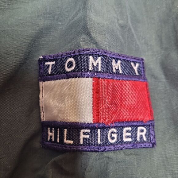 VINTAGE 90s Tommy‎ Hilfiger green packable hood windbreaker gorpcore jacket L - Picture 4 of 11
